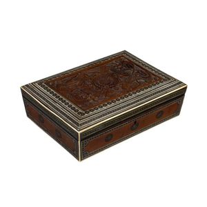 An Anglo-Indian carved and ivory inlaid sewing box, circa 1900,…