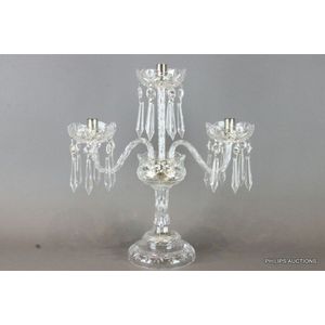 An Irish crystal two branch candelabrum, Tyrone crystal, mid…