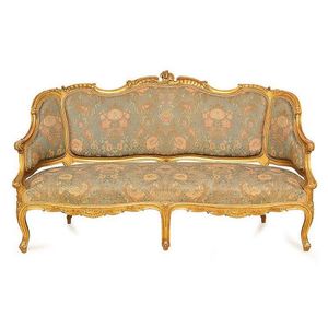 French Louis XV Style Settee or Canape With Floral Upholstery in Red 