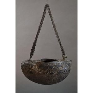 An antique Islamic coco de mer shaped kashkul with elaborate…