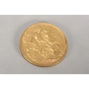 Edwardian 1907 22ct gold sovereign, Sydney mint, 7.99gm