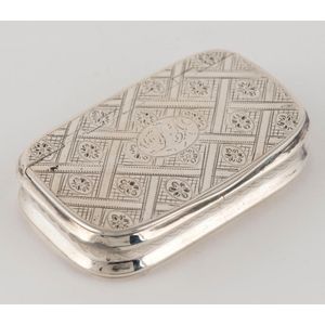 A Scottish sterling silver snuff box with engraved decoration,…