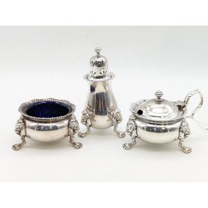 Sterling Silver Table Condiments with Bristol Blue Glass Liners ...