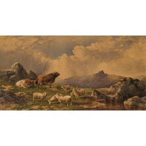 Charles Edward Brittan (1837 - 1888), Sheep and cattle in a…
