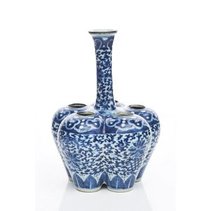 Chinese blue and white Six-hole porcelain vase, lobed vase with…
