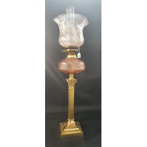 Antique, Oil Lamp, Brass & Wide Body, Parlor or Banquet Lamp