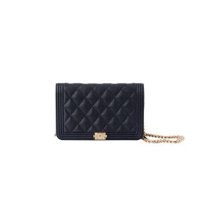 Chanel Blue Grained Leather Interlocking C's Card Slots Snap