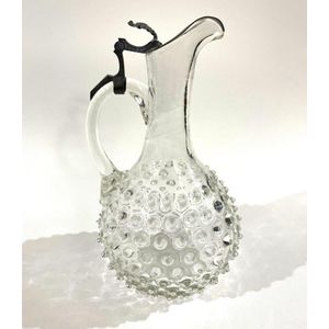 A Victorian Hobb nail glass & pewter wine ewer c. 1890, height…