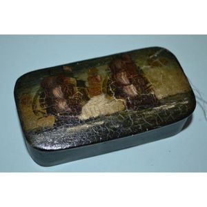 19th century papier mache snuff box with maritime hand painted…