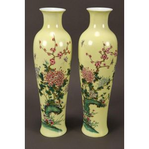 Beautiful pair of slender Chinese porcelain vases, with a…