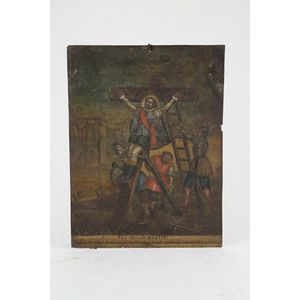 19th century religious panel on tin of San Acacio Martir, 33 x…