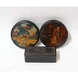 Three early 19th century black lacquer and papier-mâche snuff…