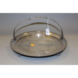 Art Deco French silver plated swing handle tray, approx 33 cm…
