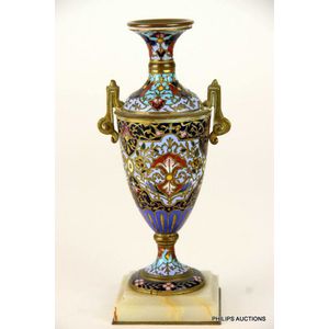 A French champleve enamel and gilt bronze vase, circa 1880s, a…