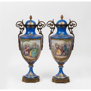 A pair of Louis XV style gilt bronze mounted blue ground…