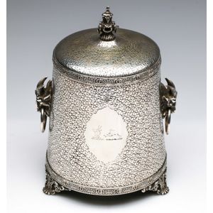 A Victorian Old Sheffield Plate tea caddy with rams head…