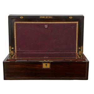 A Georgian coromandel fitted writing slope with brass inlay, 16…