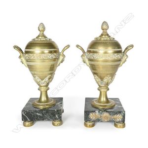 A pair of 19th century French bronze and marble lidded urn…