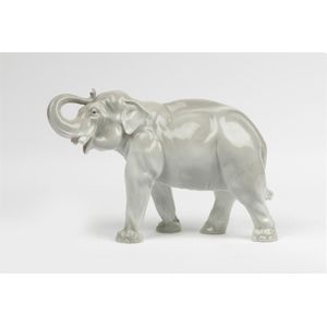A white glazed porcelain elephant figure, Heubach, Germany,…