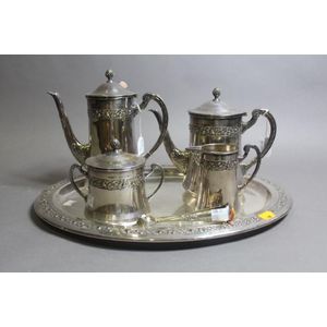 French silver plated coffee & tea service on serving tray,…