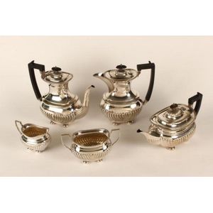 Late Victorian five piece silver plate tea set, comprising pair…