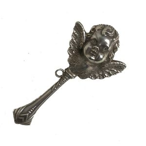 A.925 silver baby's rattle, modelled as an angel's head, fitted…
