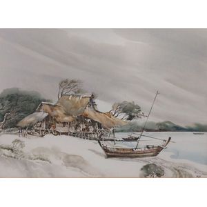 Kid Kosolawat 1917 - 1988 Thailand Asian scene watercolour.…