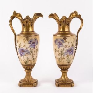 Amphora pair of antique Austrian porcelain ewers decorated with…