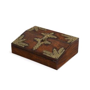 A fine English writing box, oak with brass mounts, interior…