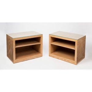 A pair of oak veneered side tables by Riddell Marly, 60 cm high,…