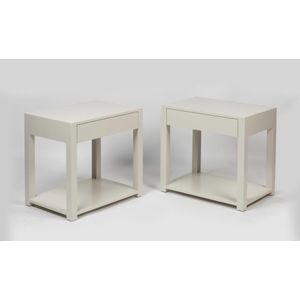 A pair of white lacquer bedside tables by Riddell Marly bespoke,…