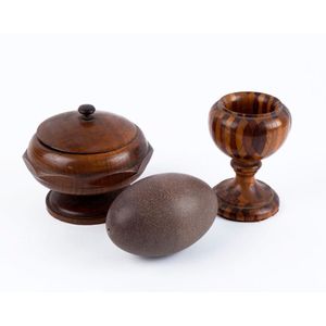 An Australian turned timber bowl, blackwood box and an emu egg,…