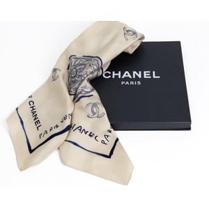 Chanel Beige Logo Embroidered Cashmere Scarf Chanel