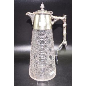 Silver plate & cut crystal claret jug height 27 cm approx. Wear…