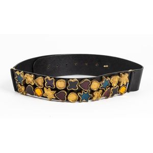 Vintage Dolce Gabbana snakeskin leather & two tone metal round buckle  belt