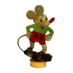 A vintage chromed steel Mickey Mouse car mascot, painted and…