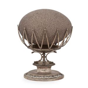 A silver emu egg stand, probably late 19th century, together…