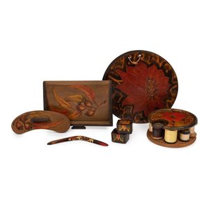 A collection of Australian pokerwork and painted ware,…