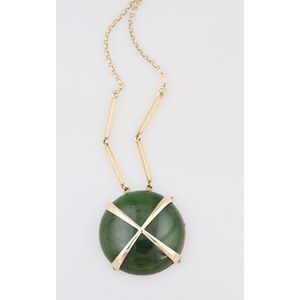 Large green stone circular pendant, polished finish circular…