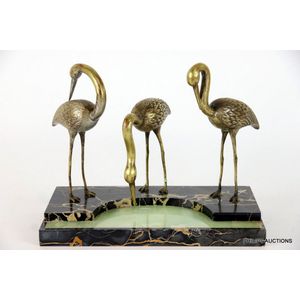 An Art Deco bronze heron group by Irenee Rochard (1906-1994),…
