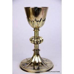 A French .950 silver gilt altar chalice in a travelling case,…