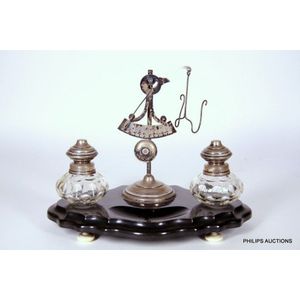 A Dutch silver and cut glass desk set with scales, 19th century,…