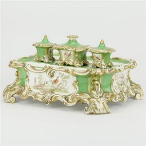 Continental hand painted ceramic partners inkwell desk set…