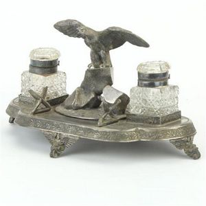 James Dixon & Sons silver plated desk set with two cut crystal…