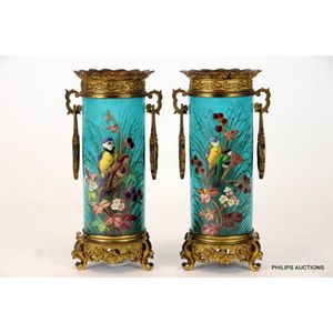 A pair of French bronze and cloisonne vases, late 19th century,…