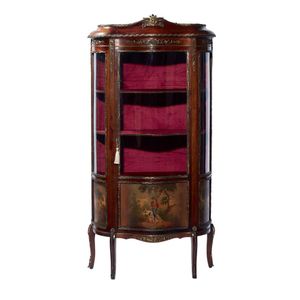 A French mahogany and Vernis Martin vitrine, of serpentine&hellip;