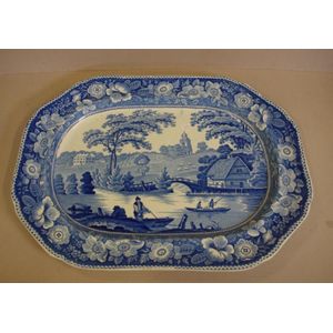 Staffordshire blue and white meat platter, C:1820, Wild Rose'&hellip;