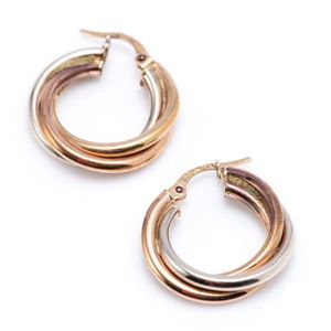9ct Triple Hoop Earrings in Three Tones - Earrings - Jewellery