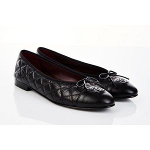 Chanel Tweed + Leather Ballerina Flats // Black, White (Euro: 39.5