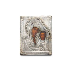 An Orthodox icon of The Mother of God of Kazan in chased and…